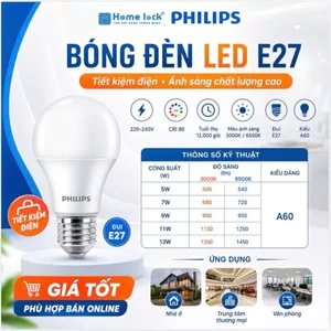 Bóng đèn LED PHILIPS tiết kiệm điện Essential E27 5W 7W 9W 11W 13W (vàng, trắng) (01 bóng) - Đèn Philips HOME LOCK VIP