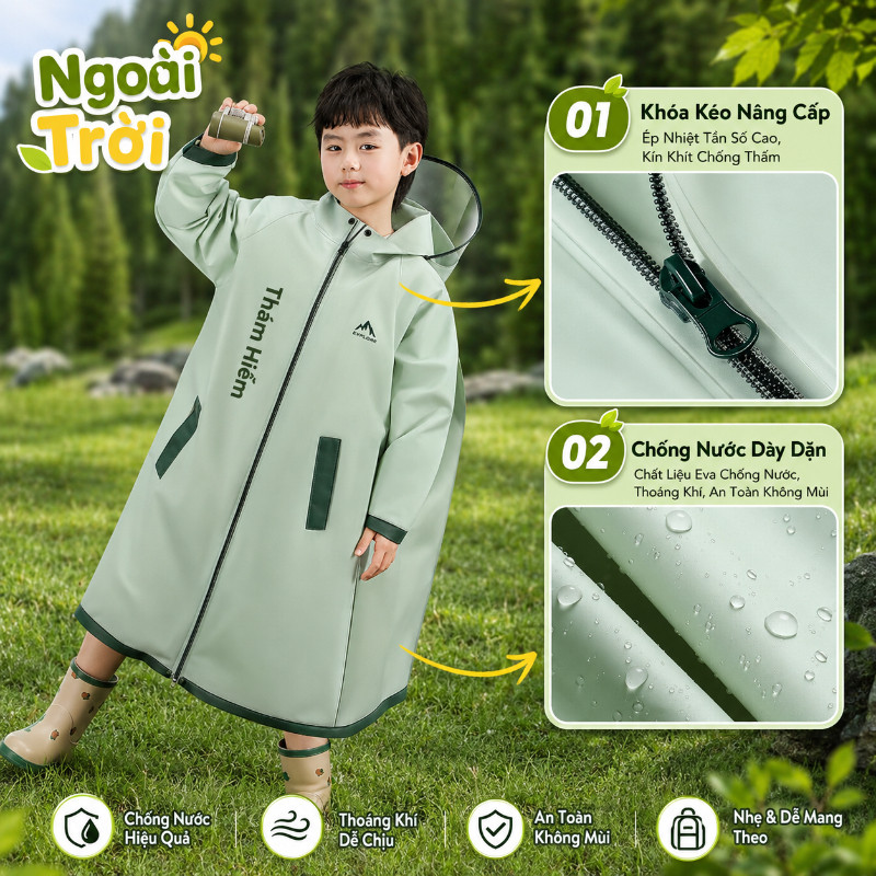 Áo Mưa Trẻ Em Dài Chống Mưa Lớn – Một Mảnh Poncho Che Toàn Thân, Có Chỗ để Cặp Sách, Phù Hợp Cho Bé Trai, Bé Gái đi Học