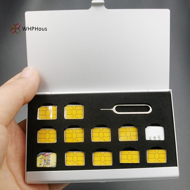 < WHPHous-t > 12 khe-NANO + 1-Slot-Card-Pin Nhôm Di Động SIM Micro Pin Thẻ SIM Nano Hộp Bảo Quản Thẻ Nhớ Hộp Bảo Vệ Đẹp