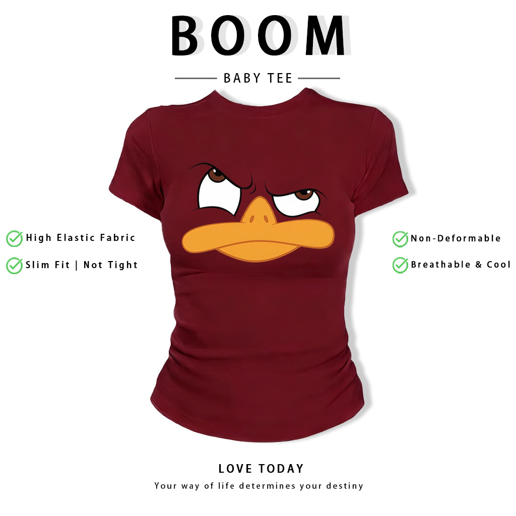 BOOM Áo Baby Tee Nữ Cotton Ôm Body-Áo Thun Ngắn Tay Y2K In Hình PhongCách Mùa Hè, Cổ Tròn Hàng Đầucách hàn quốc phongC63