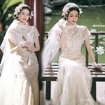 Váy Cưới Phối Ren Phong Cách Pháp Dân Quốc Cổ Điển Chụp Ảnh Cưới Sân Vườn