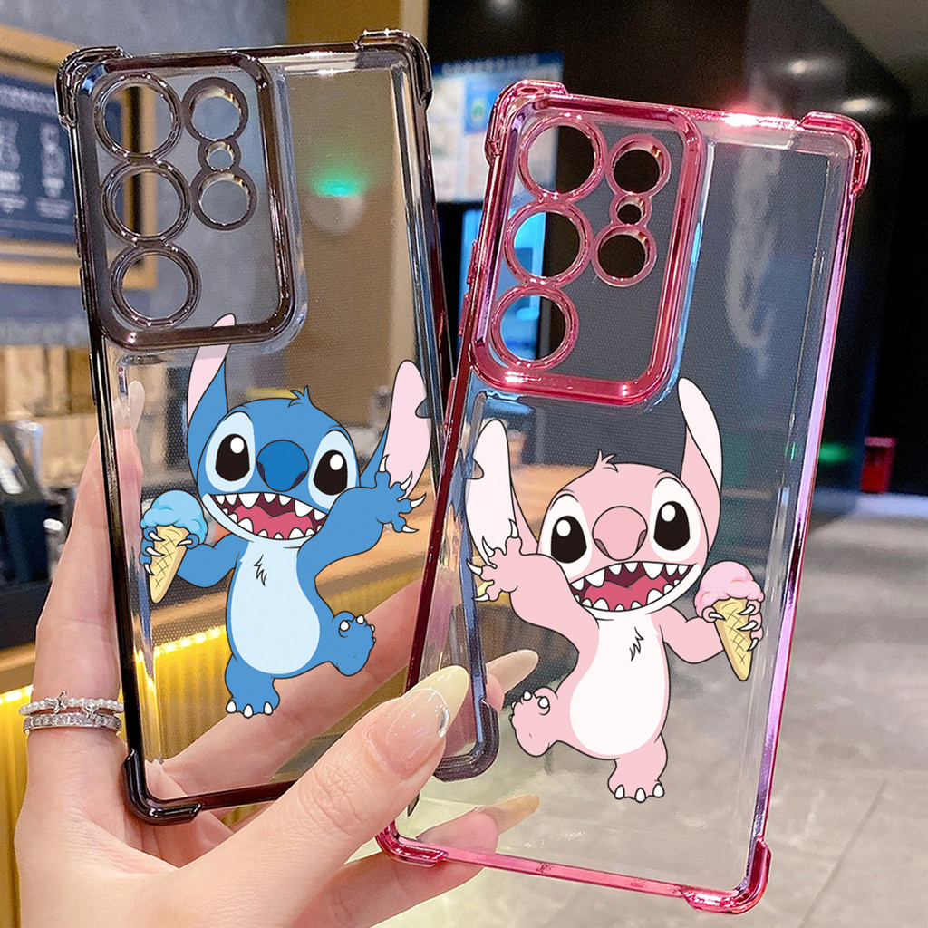 Tương thích với Samsung Galaxy S25 S24 S23 Ultra S22 Plus S21 FE S20 Icecream Couple Stitch Clear Plating Case Chống rơi
