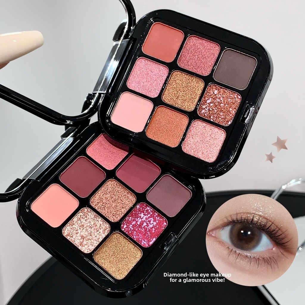 SHAQINUO Mực Đen Chín Màu Phấn Mắt Bảng Matte Pearlescent Nhấp Nháy Màu Đất Trà Sữa Màu Jiugongge Học Sinh Nằm Tơ tằm