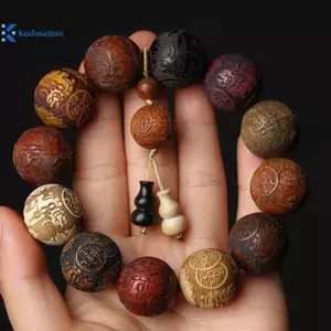 Kudosation Classic 20mm Handmade Gỗ Khắc Đính Hạt Vòng Tay Có Mặt Dây Chuyền Cho Nam Nữ Món Quà Trang Sức Đẹp
