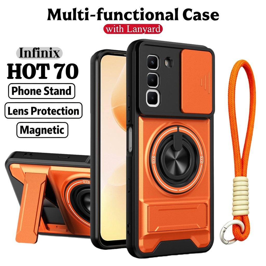Ốp Điện Thoại Đa Năng Sang Trọng Thích Hợp Cho Infinix Hot 70 60 50 40 Pro Plus 4G 5G Dây 360°Giá đỡ vòng có vỏ máy ảnh Vỏ bảo vệ toàn diện chống sốc