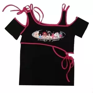Millennium Hot Girl Loose Top Phong Cách Nhật Bản In Hình Tay Ngắn Gợi Cảm Dây Buộc Ren Punk Bông Tai Kẹp Nữ Áo Thun Stre