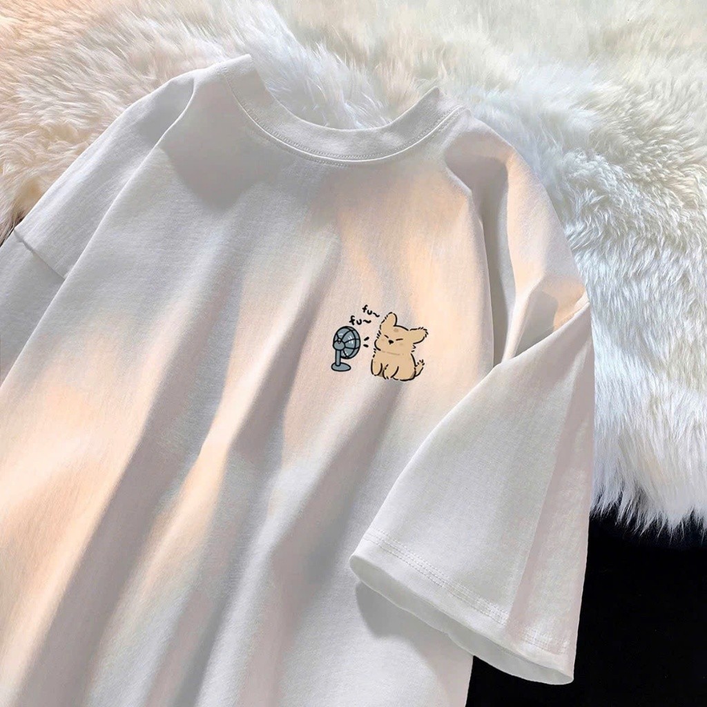 （Giao hàng 24h）Angela Áo thun phông nữ nam chất liệu cotton khô dày dặn form rộng tay lỡ in hình luckyhappy Local Brand