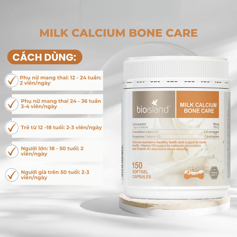 Canxi Sữa Hữu Cơ Milk Bone Care Bioisland Cho Mẹ Bầu, Trẻ Dậy Thì, Người Già BIOISLAND VIỆT NAM BI05