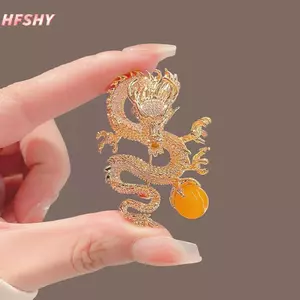 HFSHY Thời Trang Kim Cương Trung Quốc Rồng Thổ Cẩm Pin Dành Cho Nữ Quần Áo Áo Áo Trang Sức Dự Tiệc Phụ Kiện Cung Hoàng Đạo Rồng Bay Trang Sức VN