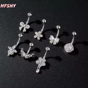 HFSHY Thép không gỉ Bướm Hoa Bụng Nút Nhẫn Rốn Xuyên Nhẫn Nữ Cô Gái Gợi Cảm Bụng Xuyên Nhẫn Trang Sức Cơ Thể VN