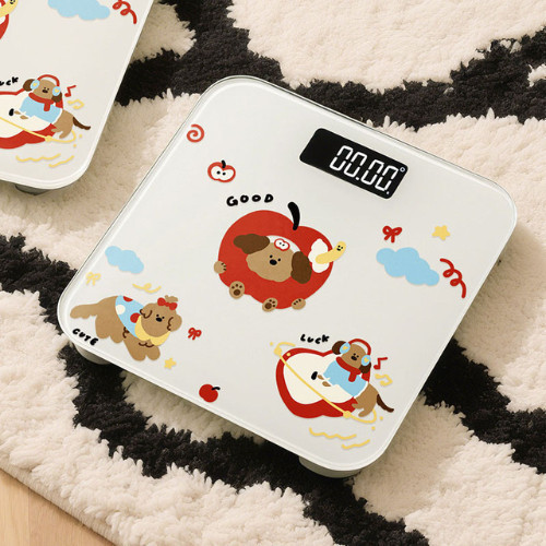 Cân Điện Tử Mini Siêu Nhỏ Gọn Họa Tiết Dễ Thương - Cân Sức Khỏe Mặt Kính Cường Lực, Màn Hình LCD, Đo Chính Xác