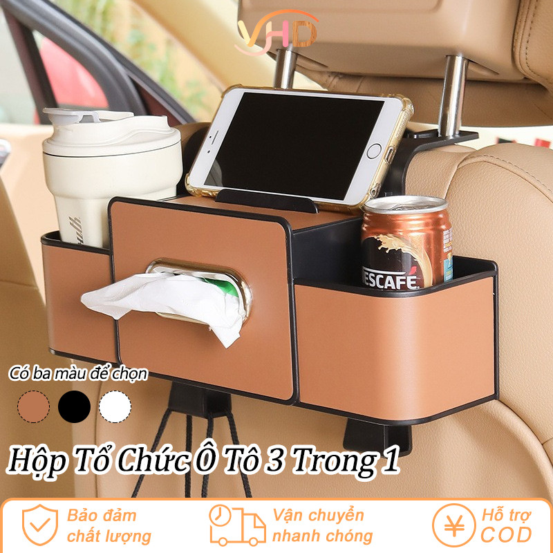 Hộp Đựng Đồ Đa Năng Treo Sau Ghế Ô Tô - Chất Liệu Da Cao Cấp, Kèm Khay Đựng & Móc Treo Tiện Lợi