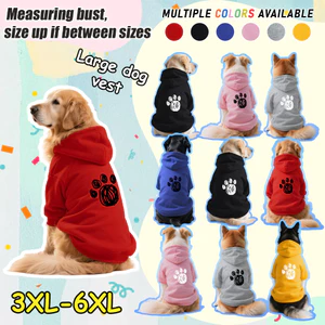 Áo Hoodie cho chó lớn 3XL-9XL, phong cách chui đầu, Có 6 màu, Vải mềm, Thoải mái, thoáng khí, ấm áp, có thể giặt được, Thích hợp cho tất cả các giống chó lớn