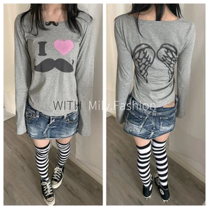Mailyfashion Áo Len Bông Retro In Hình Trái Tim Màu Xám, Cổ Tròn Tay Dài, Thoải Mái Cho Thu Đông