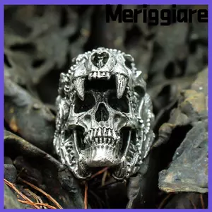 MERIGGIARE Nhẫn Vintage Nam Biker Chiến Binh Đầu Lâu