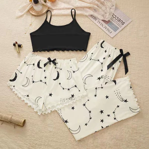 Kẻ Sọc pjs Bộ Đồ Ngủ Ba Mảnh Phù Hợp Với Nữ Homewear Phong Cách Bé Gái Có Thể Mặc Bên Ngoài 5.12