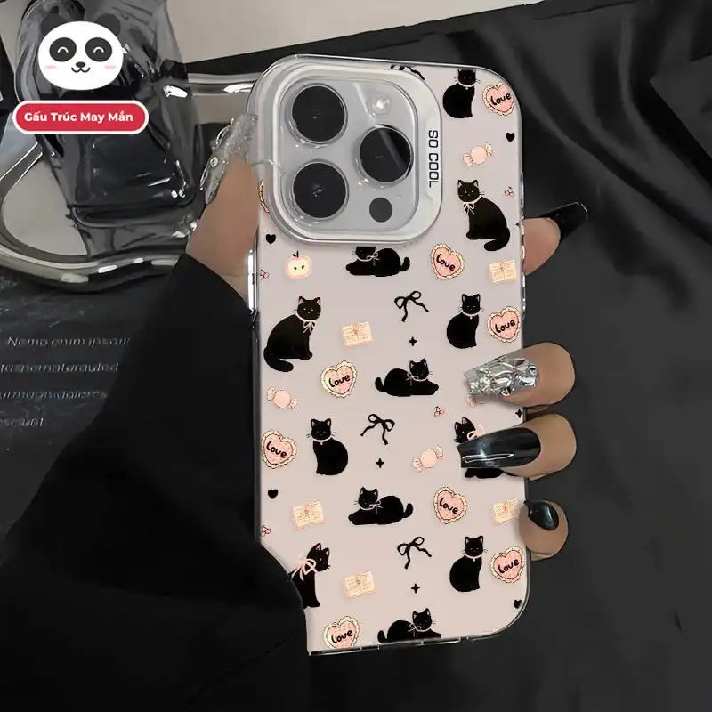 Ốp lưng chống sốc mèo đen dễ thương thiết kế phong cách nữ tính độc đáo Bảo Vệ Camera Cấp iPhone 17/16/15/14/13/12/11 Ma