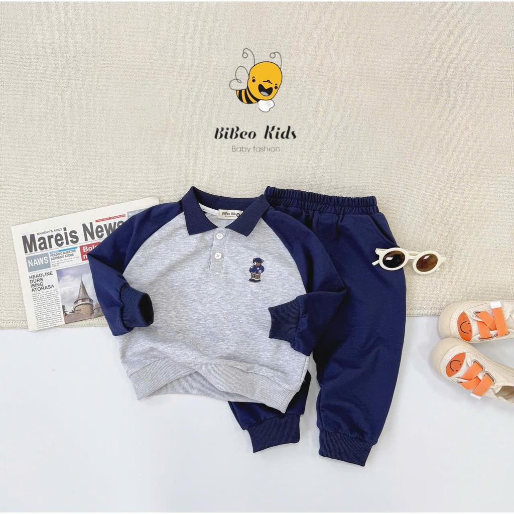 [BiBeo Kids] Bộ Quần Áo POLO THU ĐÔNG THÊU GẤU  cho bé trai ,Bộ quần áo dài tay cho bé