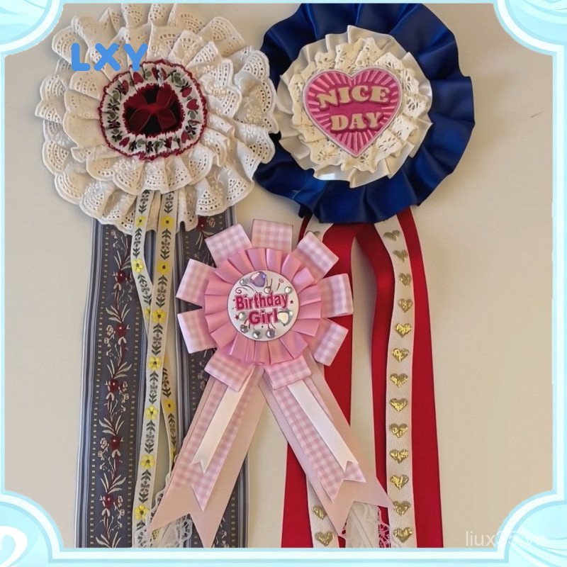 LXY Handmade Ba Chiều Hoa Thổ Cẩm Ouyang Nana Cùng Phong Cách Corsage Thổ Cẩm Ruy Băng Ren Tốt Nghiệp Huy Hiệu Trâm Cài