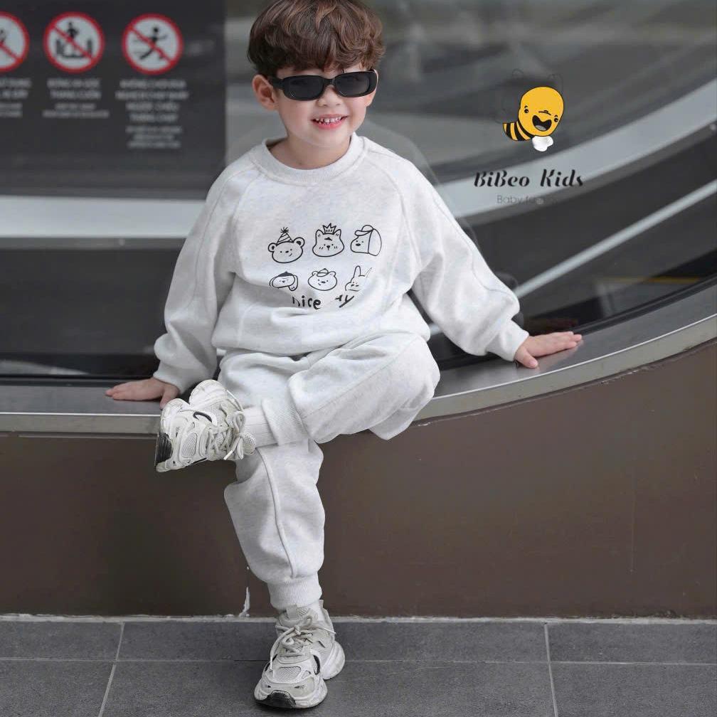 [BiBeo Kids] Bộ Quần Áo THU ĐÔNG BỘ NỈ NICE DAY cho bé trai ,Bộ quần áo dài tay cho bé