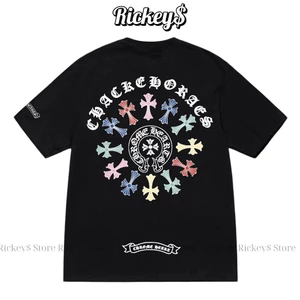 Lucky Cross Print 200GSM Mềm Mại Thời Trang Cao Cấp Nam Nữ Mỹ Cổ Tròn Áo Thun 0514