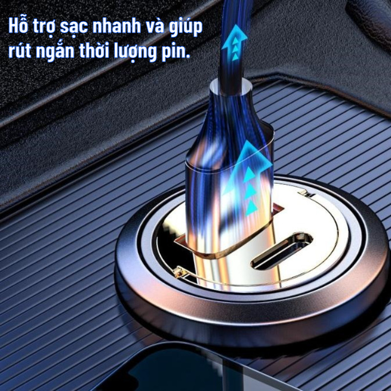 Bộ sạc ô tô siêu nhanh hai cổng, bộ sạc ô tô trong suốt vô hình, bộ chuyển đổi tẩu thuốc lá ô tô, sạc nhanh