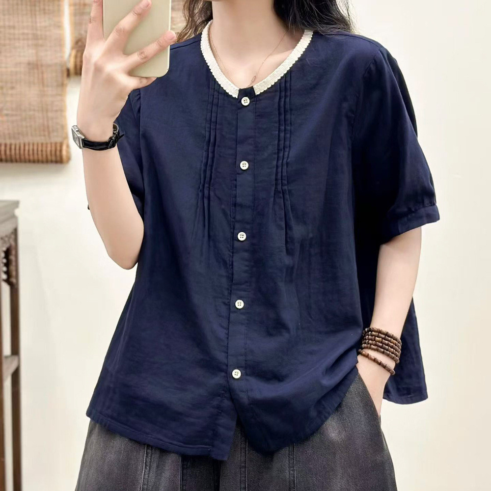 Áo Sơ Mi Nữ Cotton Thiết Kế Mới Mùa Hè Phong Cách Nước Ngoài