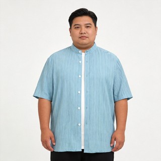 Plus Size 110-180KG Nam Thoáng Khí Vải Lanh Cotton Đứng Cổ Áo Sơ Mi Tay Ngắn Oversize