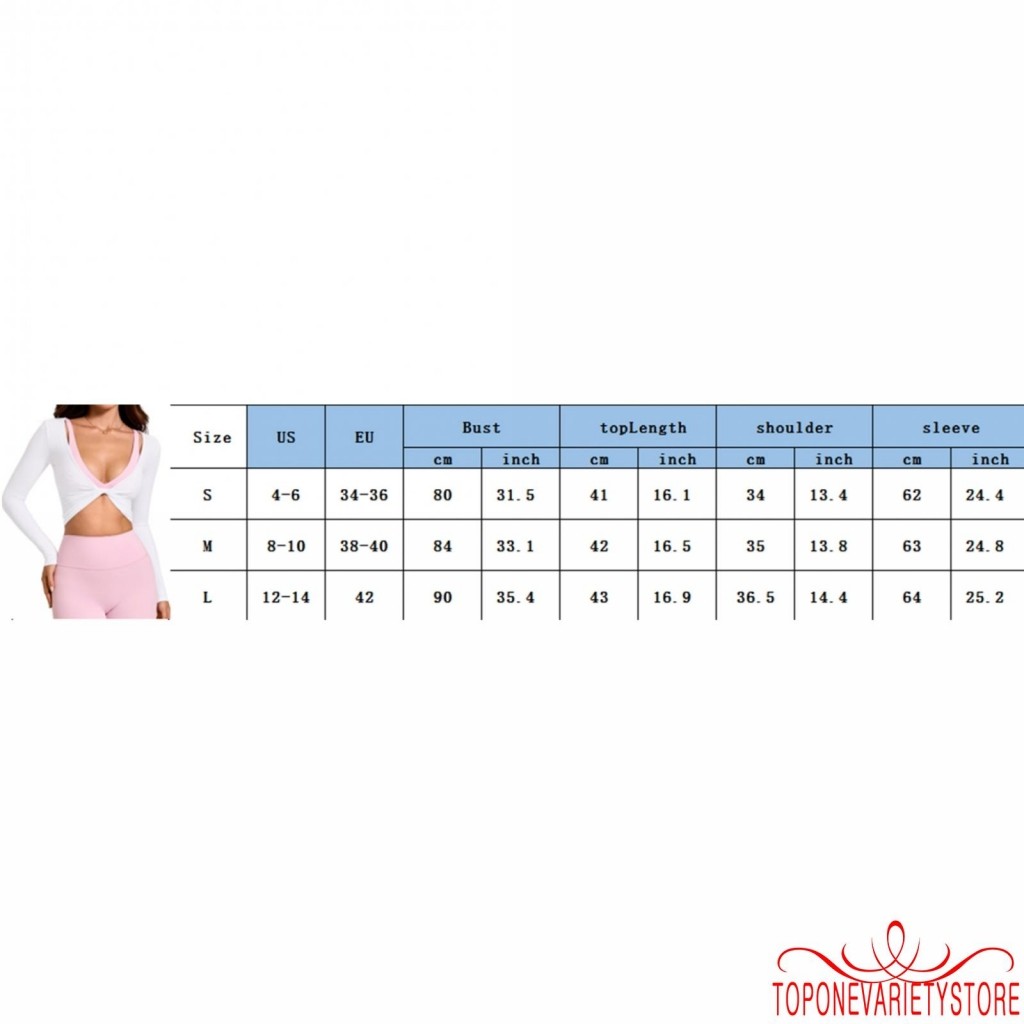 Topone-Nữ Dài Tay Cổ Chữ V Sâu Màu Trơn Xoắn Mặt Trước Slim Fit Crop Tops Cho Tập Gym Yoga