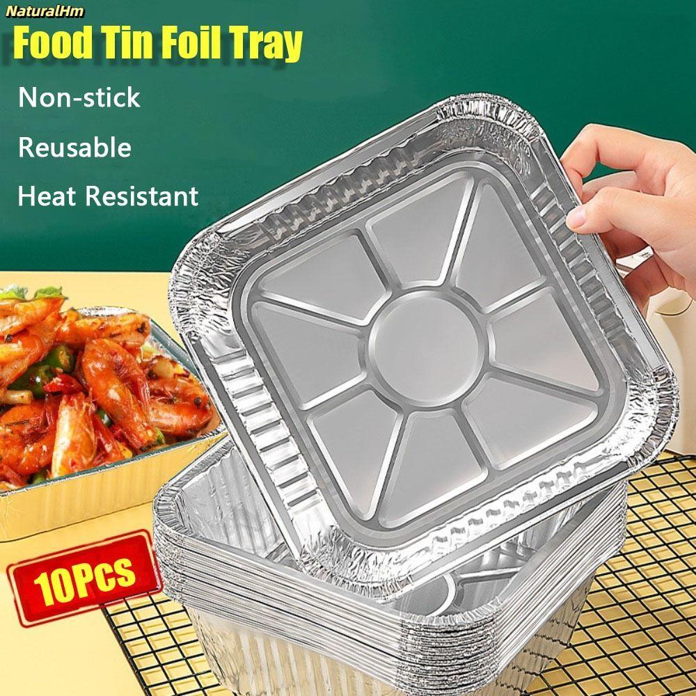 [Vận chuyển nhanh] Hộp giấy nhôm 10 chiếc TỰ NHIÊN, Khay giấy thiếc thực phẩm có thể tái sử dụng chống dính, Dụng cụ nướng bánh BBQ lò nướng 6 / 7 / 8 Inch Khay chiên không khí chống dầu