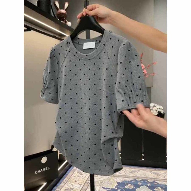 Mùa hè mới thời trang giản dị ngắn tay chấm bi vừa vặn cho áo thun cỡ lớn, quần áo nữ