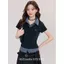 Mùa hè Preppy Phong cách tương phản Kẻ sọc màu kẻ sọc giả hai mảnh cổ áo polo mỏng