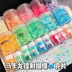 Kexiyan Macaron Laser Bướm Lớn Kim Sa Lấp Lánh DIY Chảy Gai Dầu Epoxy Làm Móng Tay Pinch Trang Trí Lấp Lánh