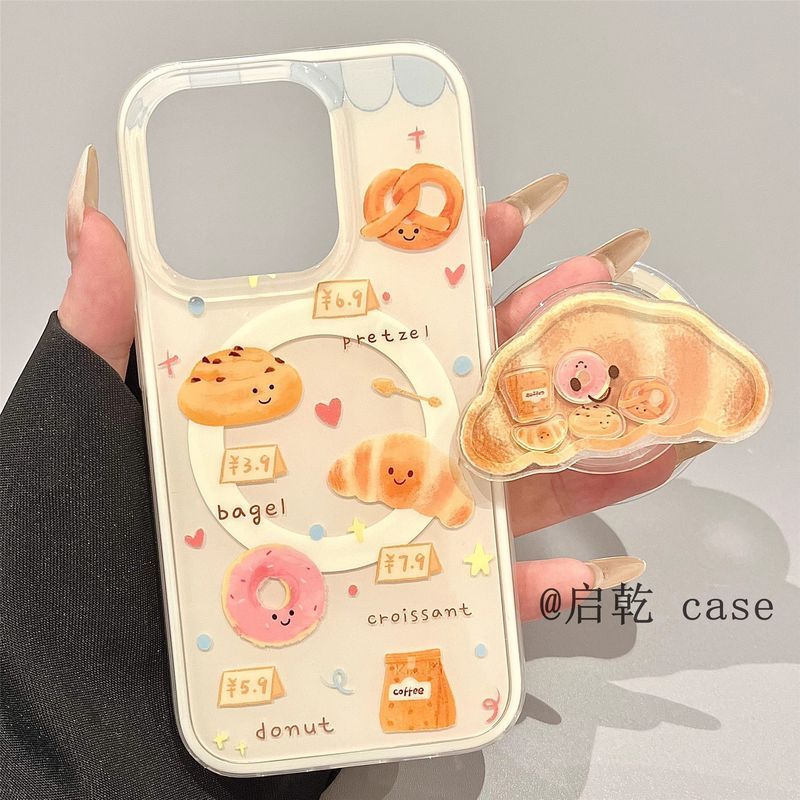 Lắc Happy Croissant Từ Tính Apple 16promax Ốp Lưng Điện Thoại 15 / 13 / 14Plus / 12 Nữ 11 / 8 Dễ Thương x