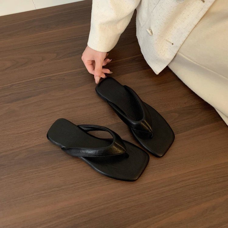 Mùa hè Nhẹ Thoải Mái Mặc Bên Ngoài Đế Phẳng Gót Đế Bằng Nhẹ Giày Đi Biển Flip-Flops Thời Trang Mặc Bên Ngoài Chống Trơn Trượt Mũi Vuông Flip-Flops Nhà Máy Giá Bán Buôn