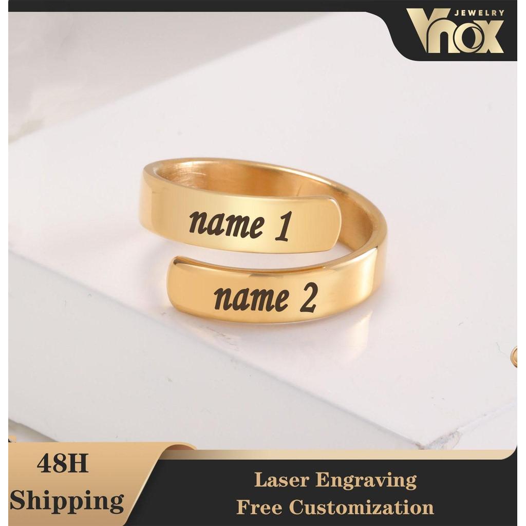 Vnox Tặng Nhẫn Nữ Tùy Chỉnh Miễn Phí, Nhẫn Cưới Đính Hôn Cho Nam, Nhẫn Inox Khắc, Quà Tặng Sinh Nhật