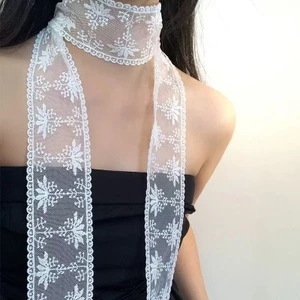 Lớp Đen Trắng Ren Hoa Thêu Lụa Khăn Dây Đeo Tóc Dây Ren Streamer Thời Trang Lụa Khăn Phụ Kiện 26.5.19