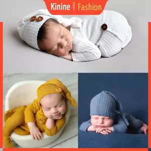 KIN Trẻ Sơ Sinh Áo liền quần Beanie Cap Set Ảnh Đan Quần Áo Fotografia Trang Phục
