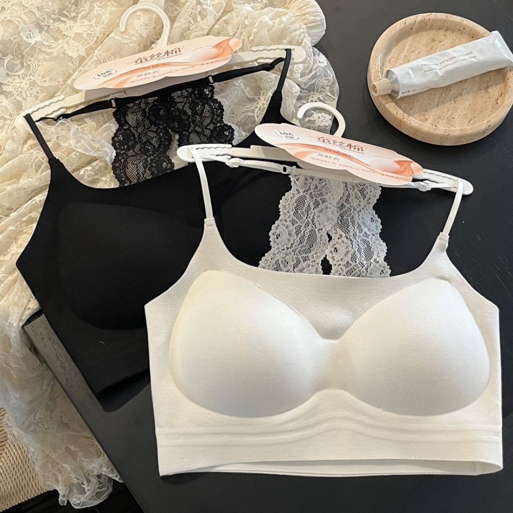 10A Lụa Cotton Đẹp Lưng Quần Lót Ren Pháp Ống Top | Phong Cách Hàn Quốc Pure Desire Cố Định Cốc Không Dây Tập Hợp Chống Trơn Dây Đeo Khỏa Thân Bên Trong Trận Đấu Mùa Hè Áo Ngực Thoải Mái