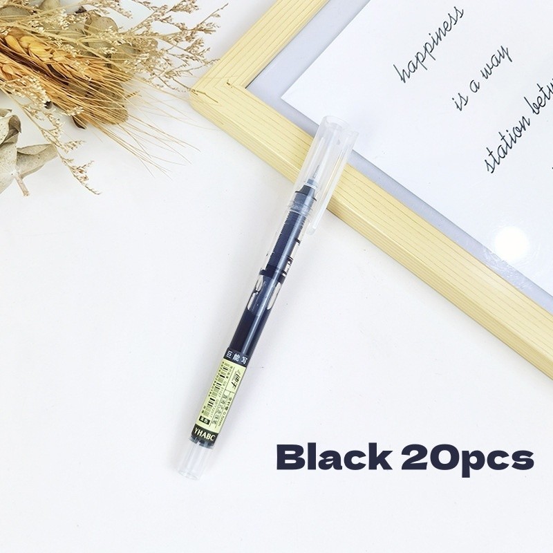 Bộ 20 Bút Gel Ngòi Kim 0.5mm Màu Đen - Bút Bi Nước Khô Nhanh, Đầu Nhọn Viết Êm, Mực Lớn Dành Cho Học Sinh