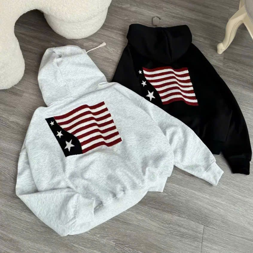 ( XẢ HÀNG ) Áo Hoodie Nỉ Mùa Đông Unisex Form Rộng Đẹp Giá Rẻ Vô Địch-Hình lá cờ mỹ - quanaao94