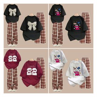 Bộ quần kẻ CARO đỏ cạp cao  + kết hợp áo phông unisex tay lỡ nam nữ form xinh- thubaaa