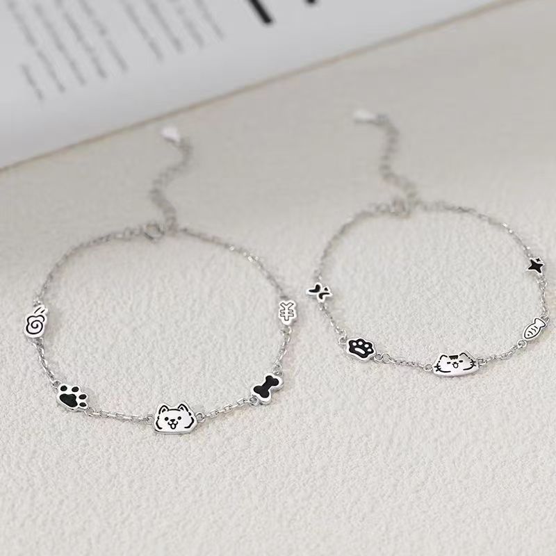 Hồng Jin - Cặp Đôi Vòng Tay Hình Mèo Và Chó, Quà Tặng Tình Yêu Cho Bạn Gái