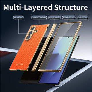 Họa tiết viền vàng bản lề full Case Funda cho Samsung Galaxy Z Fold 7 6 5 4 3 với vỏ màng thép