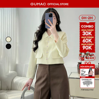 Áo khoác nữ GUMAC dáng lửng form suông phía trước có may hai nắp túi trang trí  LOWF0903