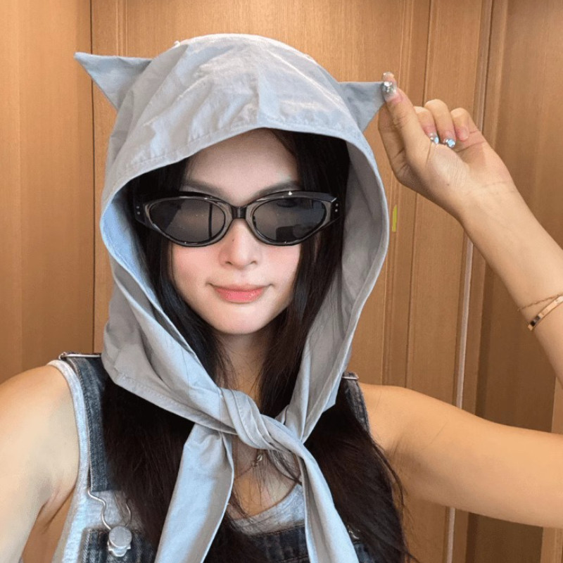 Mũ Dễ Thương Tai Mèo, Quỷ Nhỏ Mũ Ngư Dân, Hood Mỏng Bảo Vệ Tai, Chống Nắng, Nhanh Khô, Dây đeo Tiện Lợi