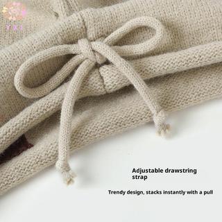 Y.X.I Beanie Hoa Văn Ngôi Sao Dây Rút, Retro Knitted, Ấm Áp Thu Đông, Bảo Vệ Tai