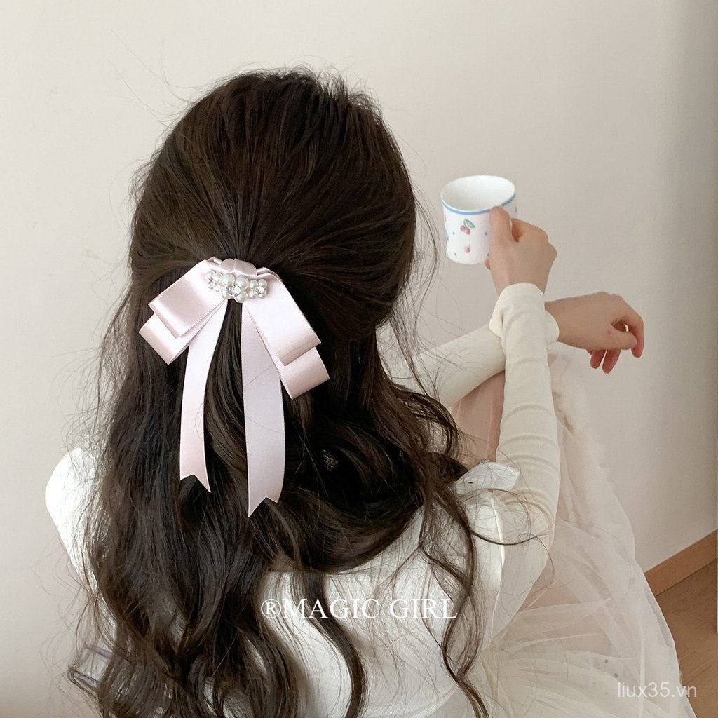LXY Công Chúa Hàn Quốc Satin Ruy Băng Nơ Kẹp Tóc Tính Khí Kim Cương Giả Ngọc Trai Kẹp Tóc Mũ Đội Đầu Mỏ Vịt Cao Cấp Kẹp Phụ Kiện Tóc