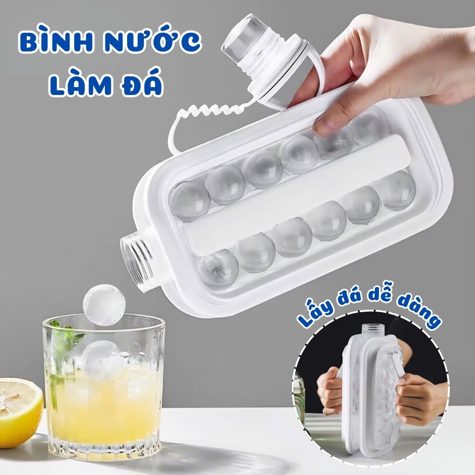 Bình Làm Đá Silicon Dễ Lấy Đá, Khuôn Đá Viên Tròn Dung Tích 1.2L, Bình Đựng Nước Làm Đá Có Nắp Quai Cầm