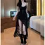 Đầm ren màu đen thuần khiết kiểu Pháp dành cho nữ Thiết kế mùa hè Trailing Váy không đều Hot Girl